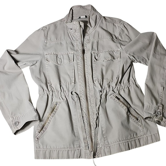 J Crew 100% Cotton Utility Cargo Jacket Tan color Pockets Size Large - Picture 4 of 8